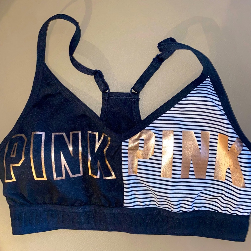 Pink athletic sports bra
